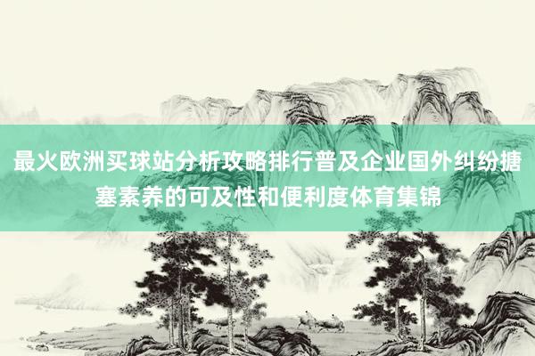 最火欧洲买球站分析攻略排行普及企业国外纠纷搪塞素养的可及性和便利度体育集锦