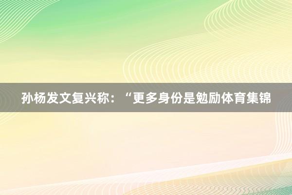 孙杨发文复兴称：“更多身份是勉励体育集锦