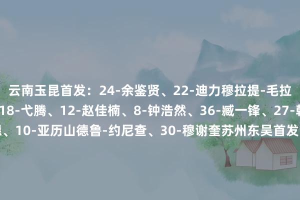 云南玉昆首发：24-余鉴贤、22-迪力穆拉提-毛拉尼牙孜、5-姜积弘、18-弋腾、12-赵佳楠、8-钟浩然、36-臧一锋、27-韩子龙、9-拉布亚德、10-亚历山德鲁-约尼查、30-穆谢奎苏州东吴首发：21-李新宇、2-王夕杰、4-延济民、5-徐武、28-邓宇彪、35-向荣峻、11-张竟哲、18-梁伟棚、10-张凌峰、16-徐春庆、9-莱昂纳多-席尔瓦体育集锦